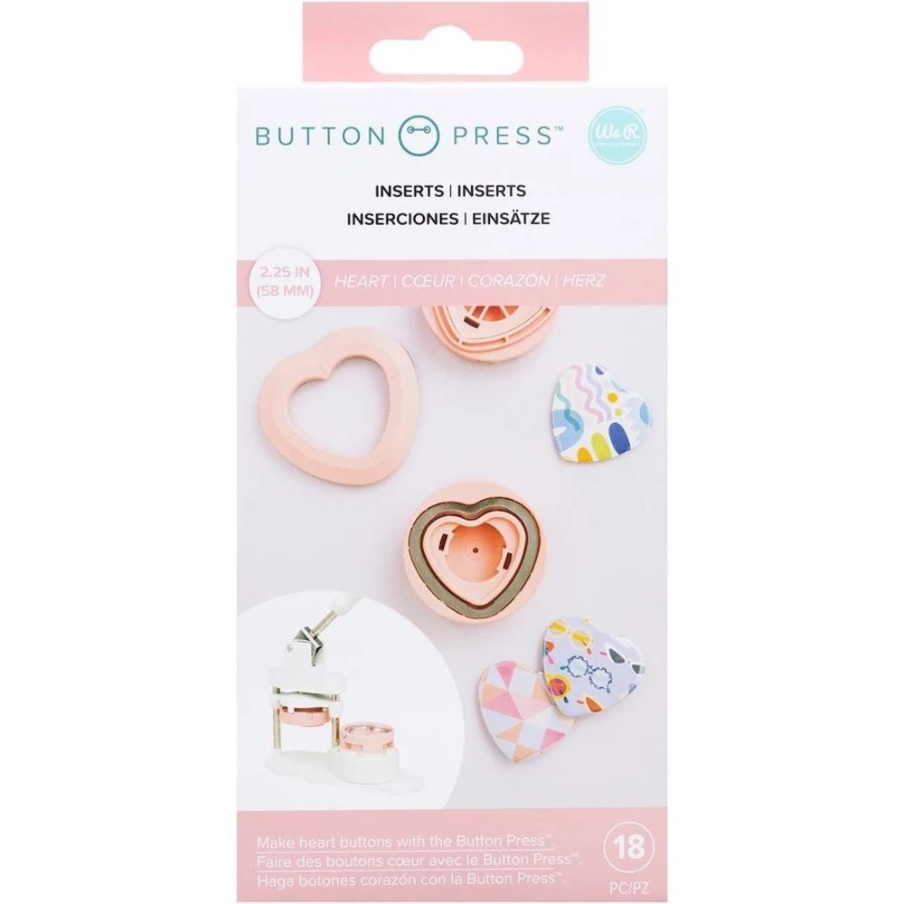 NEW We R Memory Keepers Button Press Heart Inserts 2.25 Inch 18pc Kit 661072 NEW